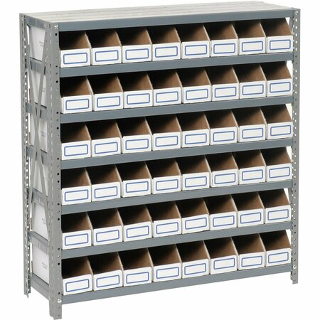 GLOBAL INDUSTRIAL Steel Open Shelving W/ 48 Corrugated Shelf Bins, 7 Shelves, 36in x 18in x 39in 235017